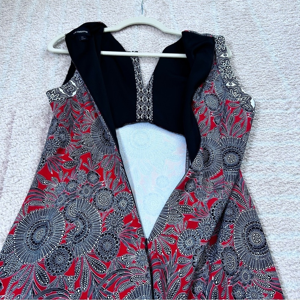 Liz Claiborne Red White Black Mosaic Floral Midi Dress Sleeveless Size 10 Spring - Picture 10 of 10